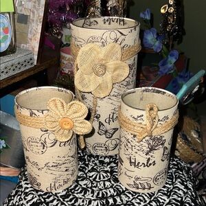 Rustic Burlap Flower Vases - Set of 3